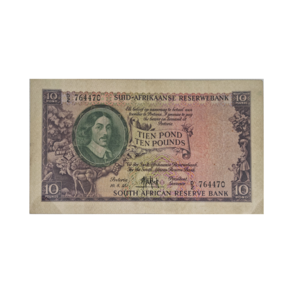 South African Reserve Bank Ten Pound Afr/Eng 10/8/1955 S/N: D2/764470