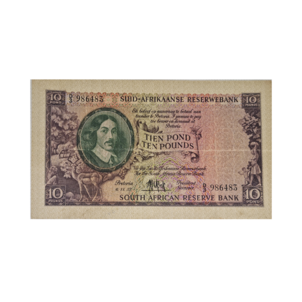 South African Reserve Bank Ten Pound Afr/Eng 6/11/1957 S/N: D3/986483