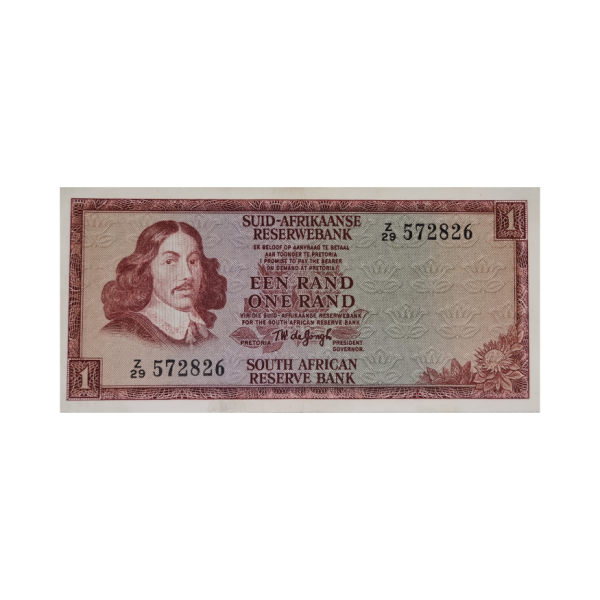 South African Reserve Bank One Rand Afr/Eng 1973 S/N Z29/572826