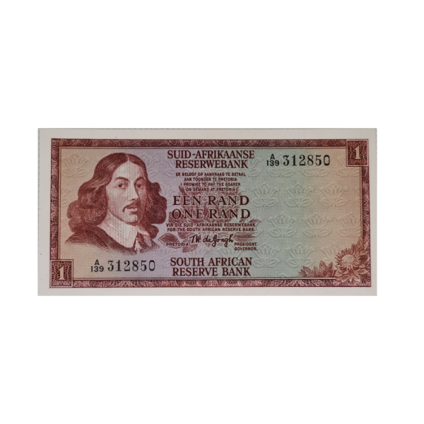 South African Reserve Bank One Rand Afr/Eng 1967 S/N A139/312850