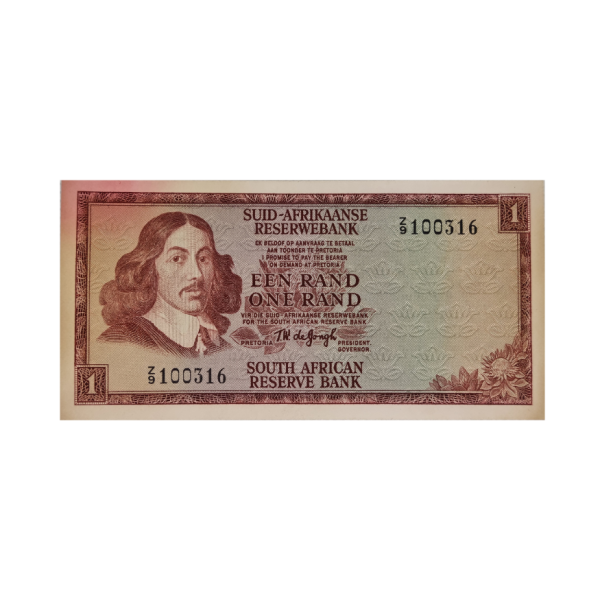 South African Reserve Bank One Rand Afr/Eng 1967 S/N Z9/100316