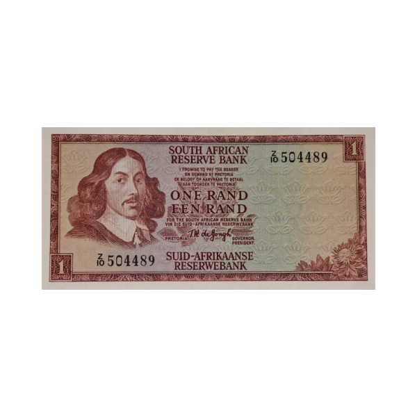 South African Reserve Bank One Rand Eng/Afr 1967 S/N Z10/504489