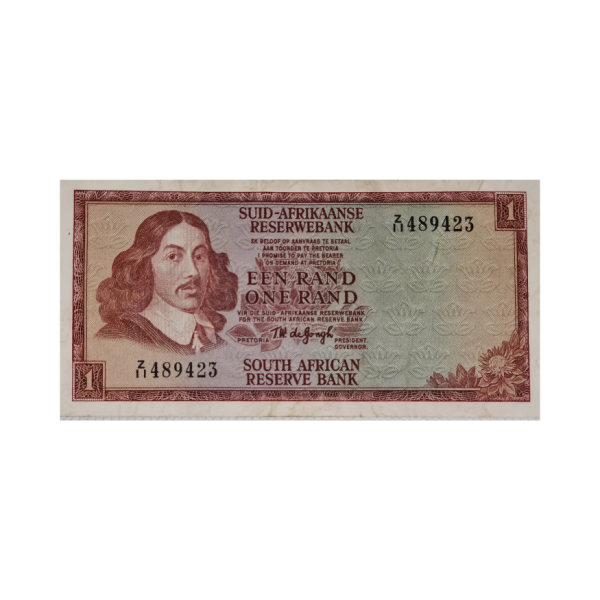 South African Reserve Bank One Rand Afr/Eng 1967 S/N Z11/489423