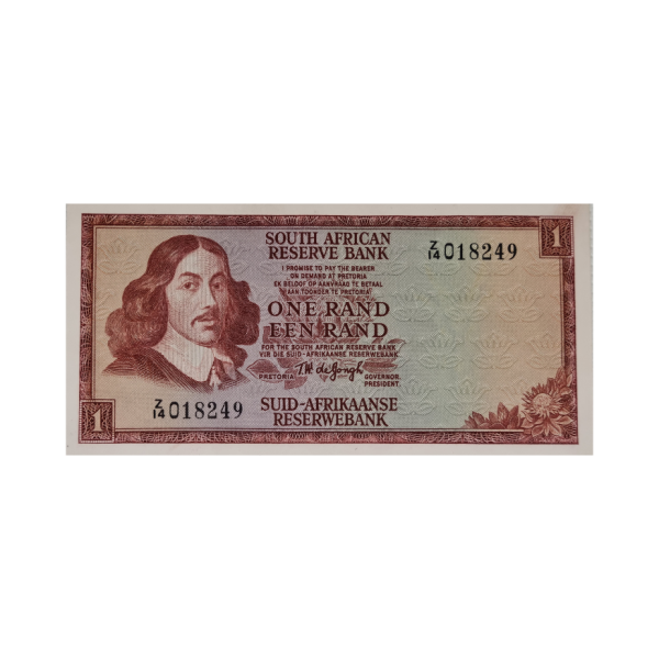 South African Reserve Bank One Rand Eng/Afr 1967 S/N Z14/018249