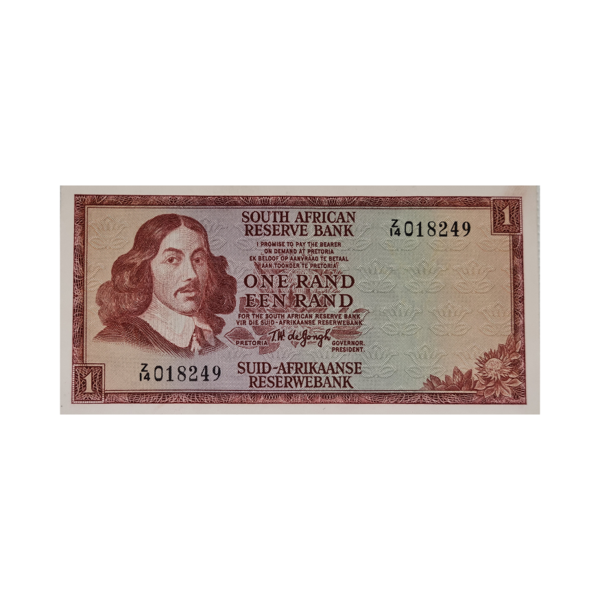 South African Reserve Bank One Rand Eng/Afr 1967 S/N Z14/018249