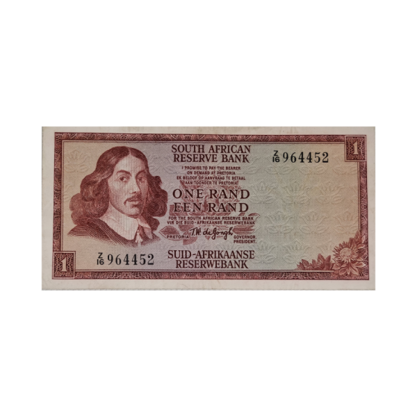 South African Reserve Bank One Rand Eng/Afr 1972 S/N Z16/964452