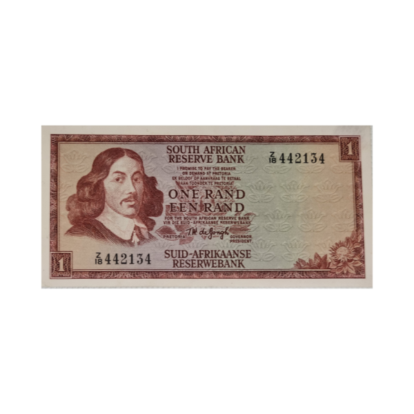 South African Reserve Bank One Rand Eng/Afr 1972 S/N Z18/442134