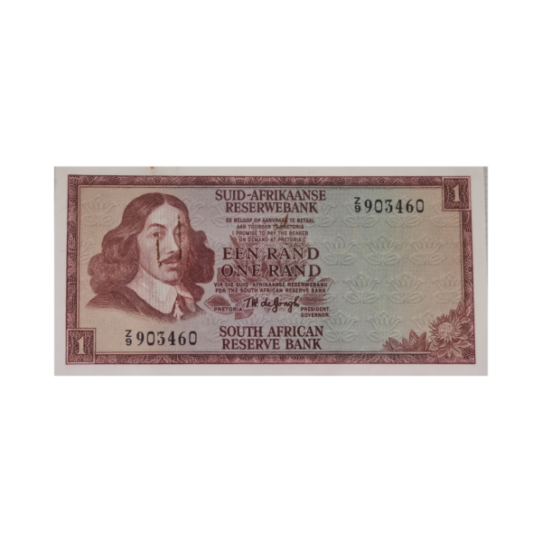 South African Reserve Bank One Rand 1967 Afr/Eng S/N: Z9/903460