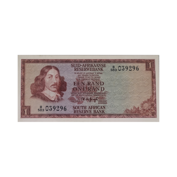 South African Reserve Bank One Rand 1975 Afr/Eng S/N: B583/039296