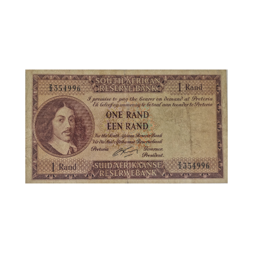 South African Reserve Bank One Rand 1962 Eng/Afr S/N: Z2/354996