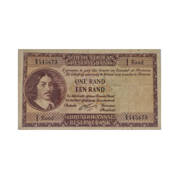 South African Reserve Bank One Rand 1962 Eng/Afr S/N: Z2/545673