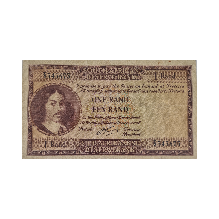 South African Reserve Bank One Rand 1962 Eng/Afr S/N: Z2/545673