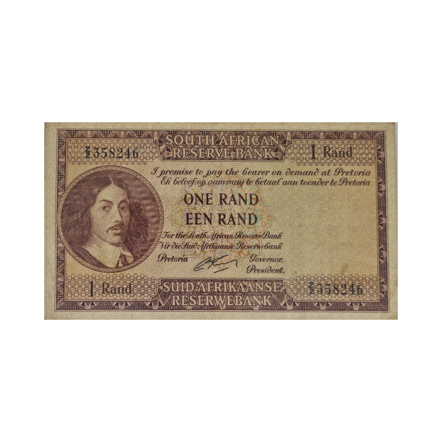 South African Reserve Bank One Rand Eng/Afr 1962 S/N: Z2/358246