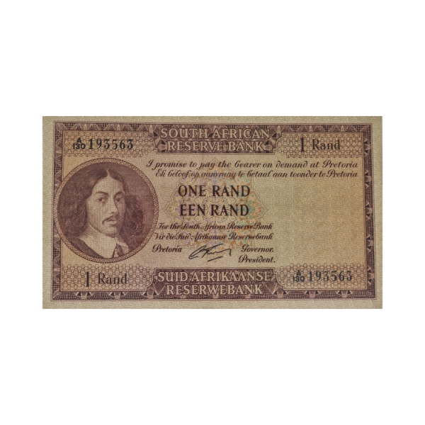 South African Reserve Bank One Rand Eng/Afr 1962 S/N: A130/193563