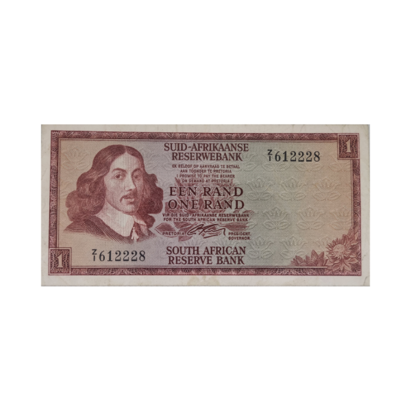 South African Reserve Bank One Rand Afr/Eng 1966 S/N: Z1/612228