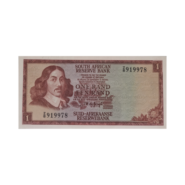 South African Reserve Bank One Rand Eng/Afr 1967 S/N: Z8/919978