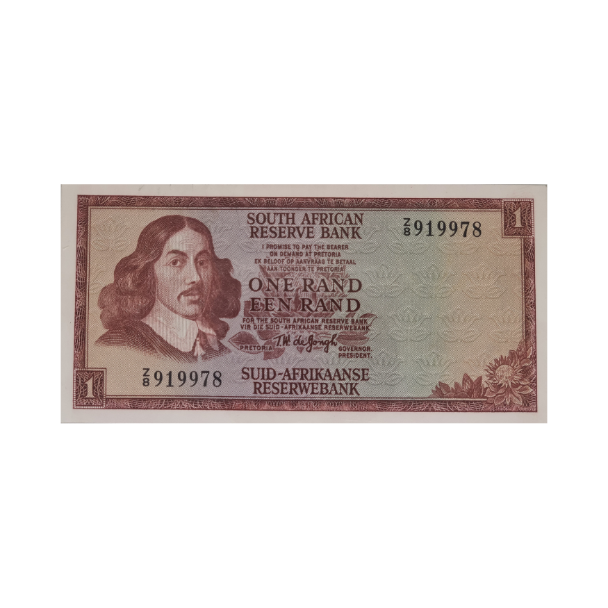 South African Reserve Bank One Rand Eng/Afr 1967 S/N: Z8/919978