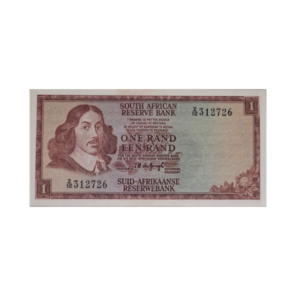 South African Reserve Bank One Rand Eng/Afr 1967 S/N: Z12/312726