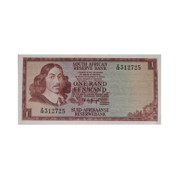 South African Reserve Bank One Rand Eng/Afr 1967 S/N: Z12/312725