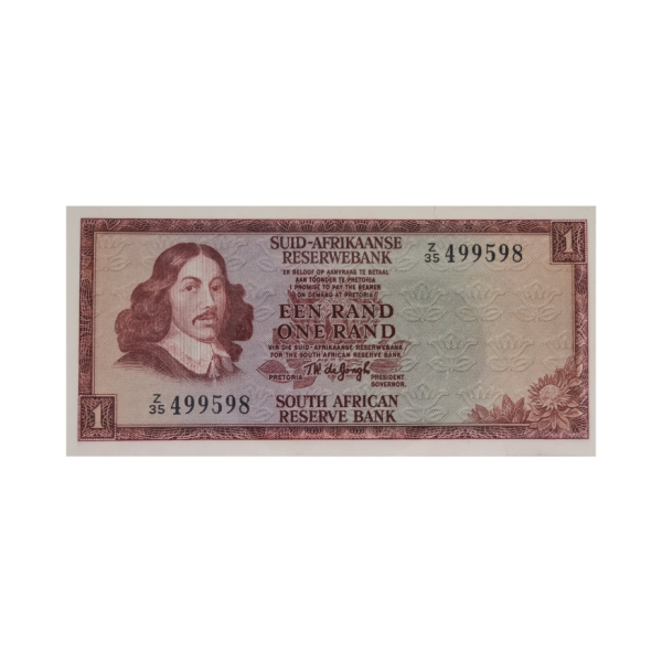 South African Reserve Bank One Rand Afr/Eng 1975 S/N: Z35/499598