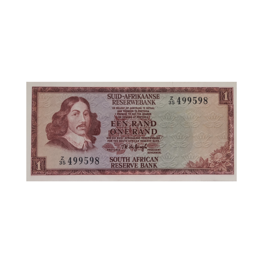 South African Reserve Bank One Rand Afr/Eng 1975 S/N: Z35/499598