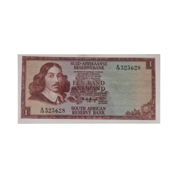 South African Reserve Bank One Rand Afr/Eng 1967 S/N: Z13/323628