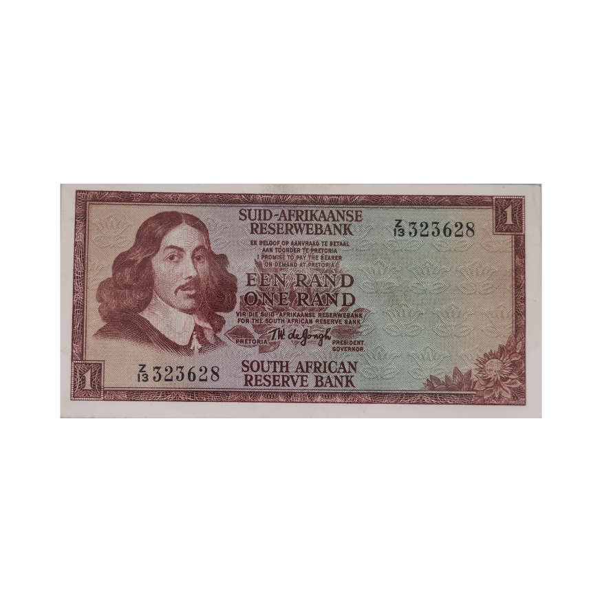 South African Reserve Bank One Rand Afr/Eng 1967 S/N: Z13/323628