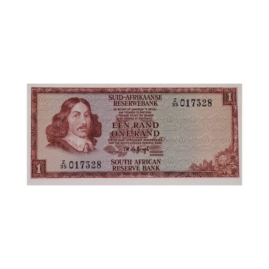 South African Reserve Bank One Rand 1975 Afr/Eng S/N: Z35/017328