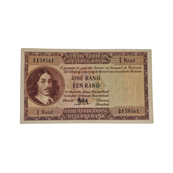 South African Reserve Bank One Rand 1961 Eng/Afr S/N: A8/158561