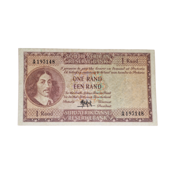 South African Reserve Bank One Rand 1961 Eng/Afr S/N: A14/193148