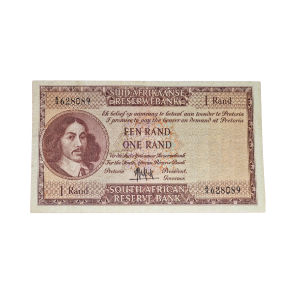 South African Reserve Bank One Rand 1961 Afr/Eng S/N: A3/628089