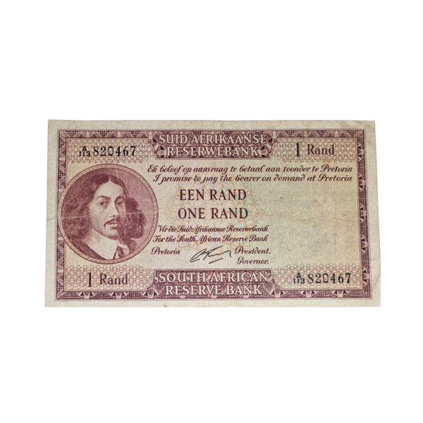 South African Reserve Bank One Rand 1962 Afr/Eng S/N: A113/820467