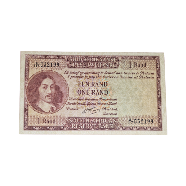 South African Reserve Bank One Rand 1962 Afr/Eng S/N: A117/032199