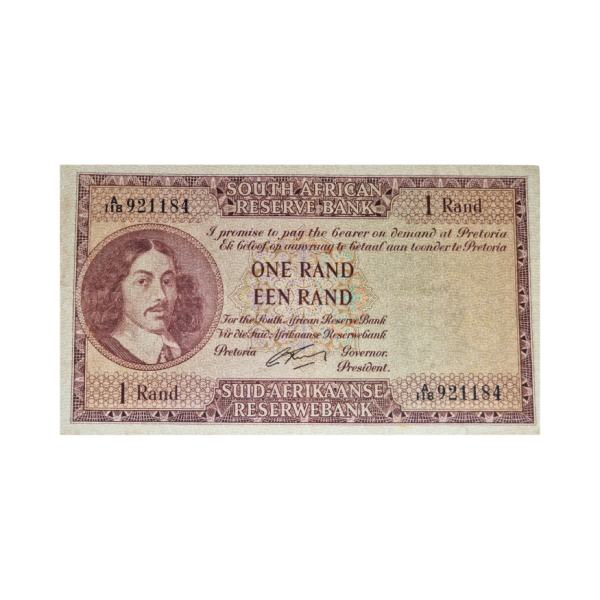 South African Reserve Bank One Rand 1962 Eng/Afr S/N: A118/921184