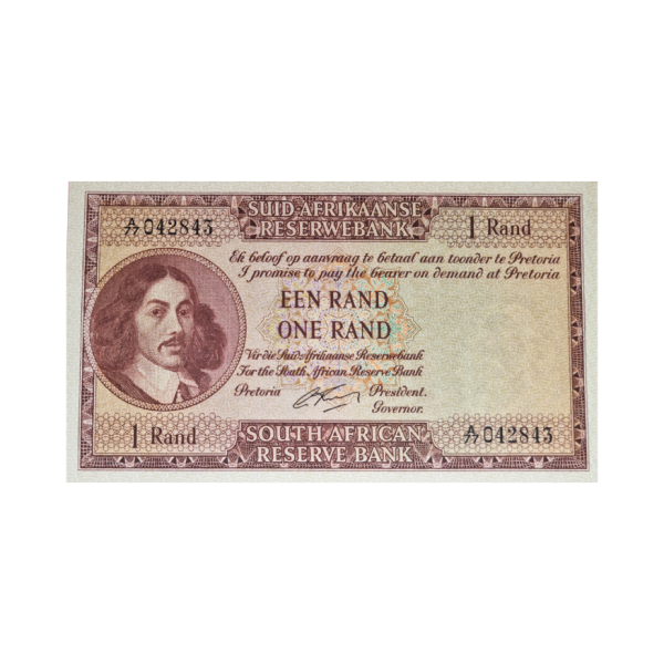 South African Reserve Bank One Rand 1962 Afr/Eng S/N: A77/042843