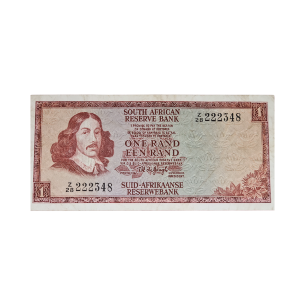 South African Reserve Bank One Rand 1973 Eng/Afr S/N: Z28/222348