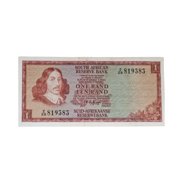 South African Reserve Bank One Rand 1973 Eng/Afr S/N: Z28/819383