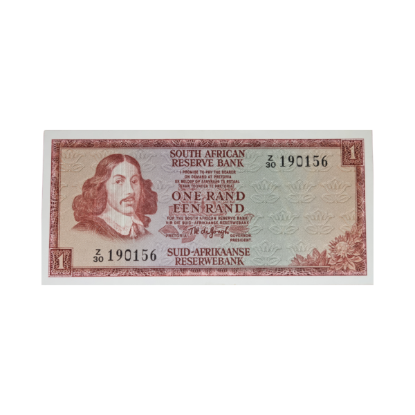 South African Reserve Bank One Rand 1973 Eng/Afr S/N: Z30/190156