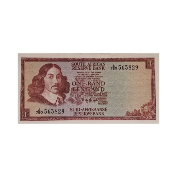 South African Reserve Bank One Rand Eng/Afr 1972 S/N: A780/563829