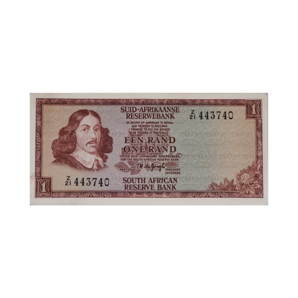 South African Reserve Bank One Rand Afr/Eng 1973 S/N: Z21/443740