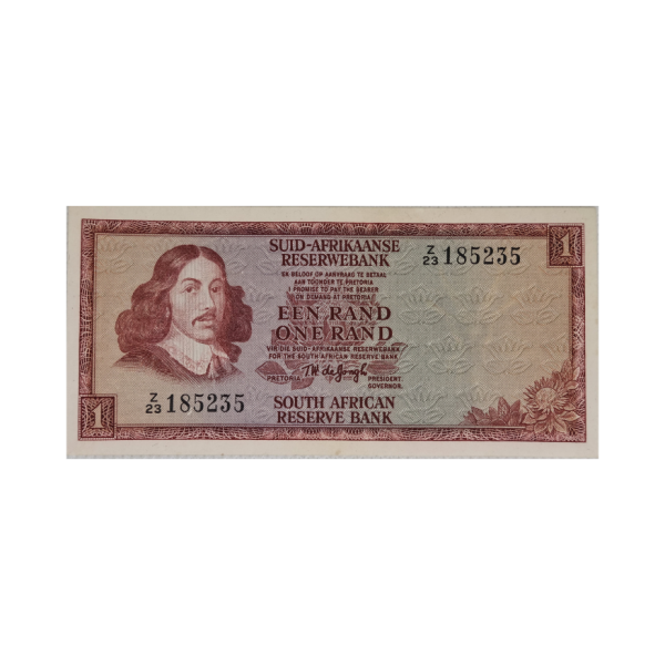 South African Reserve Bank One Rand Afr/Eng 1973 S/N: Z23/185235