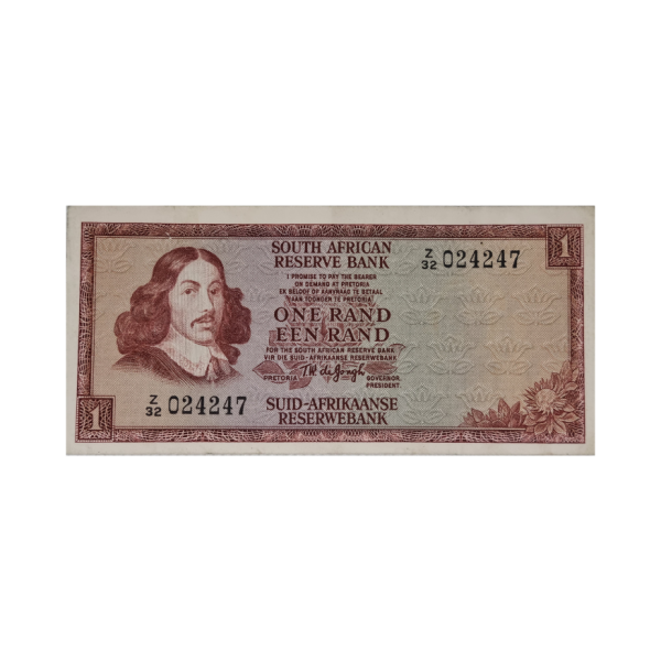 South African Reserve Bank One Rand Eng/Afr 1975 S/N: Z32/024247