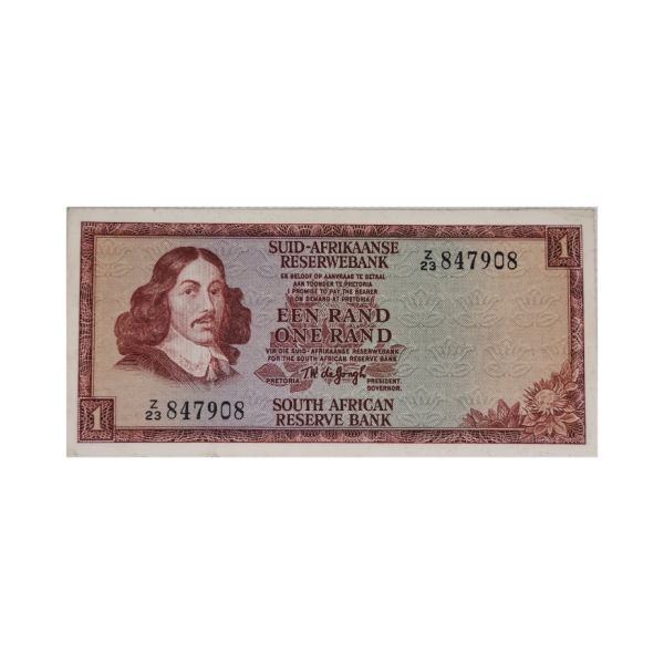 South African Reserve Bank One Rand Afr/Eng 1973 S/N: Z23/847908