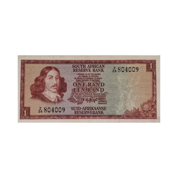 South African Reserve Bank One Rand Eng/Afr 1973 S/N: Z24/804009