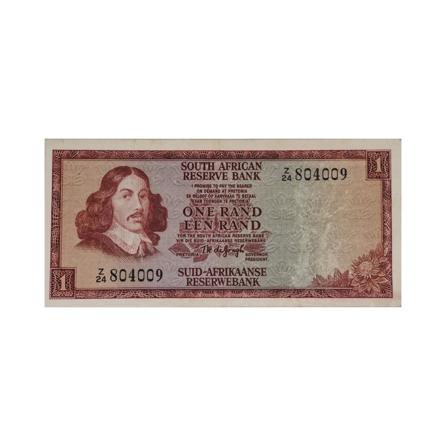 South African Reserve Bank One Rand Eng/Afr 1973 S/N: Z24/804009