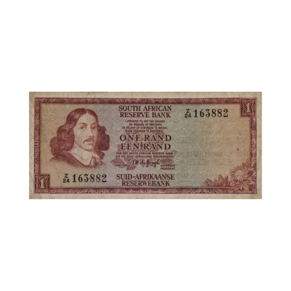 South African Reserve Bank One Rand Eng/Afr 1973 S/N: Z24/163882