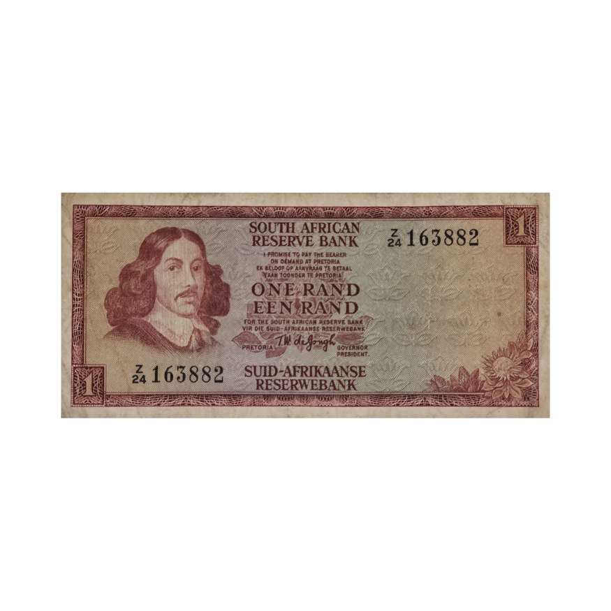 South African Reserve Bank One Rand Eng/Afr 1973 S/N: Z24/163882