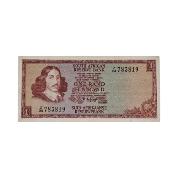 South African Reserve Bank One Rand Eng/Afr 1973 S/N: Z24/783819