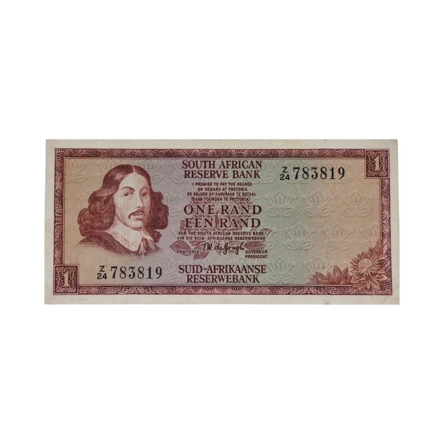 South African Reserve Bank One Rand Eng/Afr 1973 S/N: Z24/783819