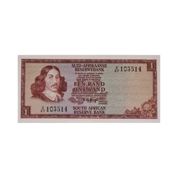South African Reserve Bank One Rand Afr/Eng 1973 S/N: Z27/103514